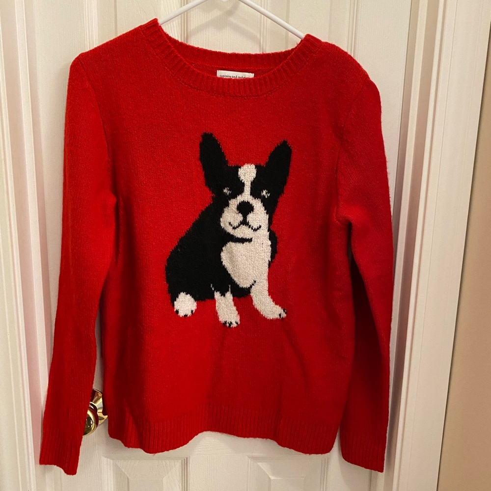 cupcakes & cashmere red bulldog knit sweater holiday novelty dog cozy soft